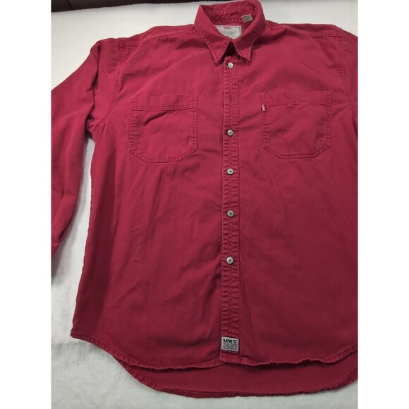 Levis Red Tab Long Sleeve Denim Red Jean Shirt *Missing Button* Vintage Large - Picture 3 of 15
